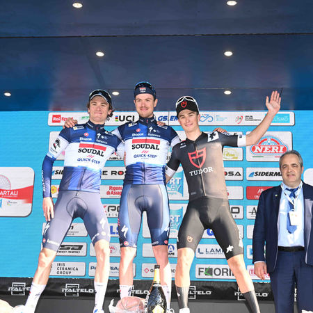 21-03-2023 Settimana Internazionale Coppi E Bartali; Tappa 01 Riccione - Riccione; 2023, Soudal - Quickstep; 2023, Tudor; Cavagna, Remi; Schmid, Mauro; Pluimers, Rick; Riccione; 