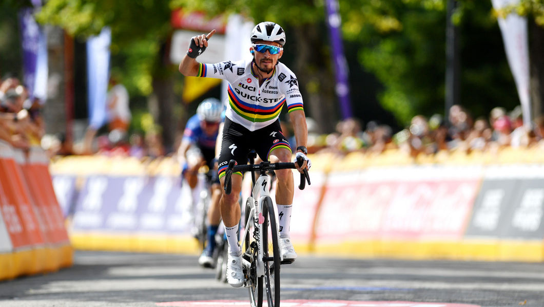 The rainbow jersey shines again atop the Mur de Huy