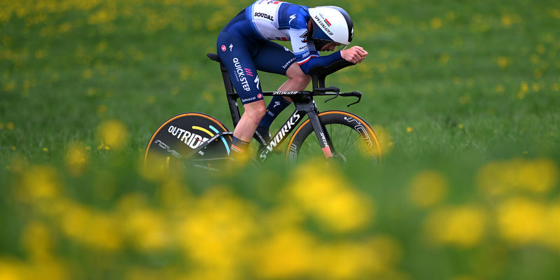 Cavagna on the podium in Dauphiné time trial