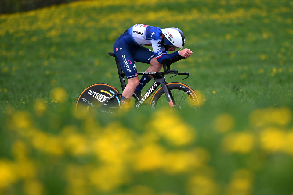 Cavagna on the podium in Dauphiné time trial